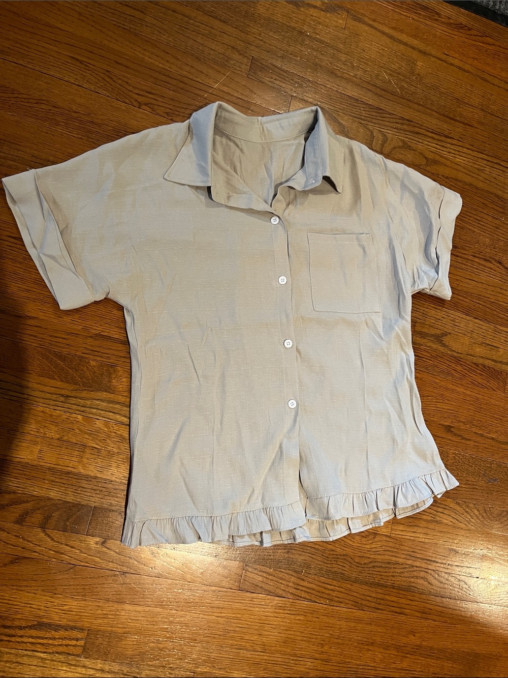 Light Gray Ruffle-Hem Button Front Top